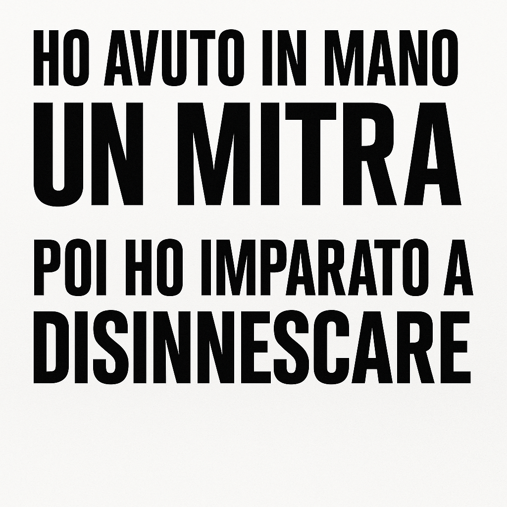 Testo tipografico in bianco e nero con la frase: “Ho avuto in mano un mitra, poi ho imparato a disinnescare”