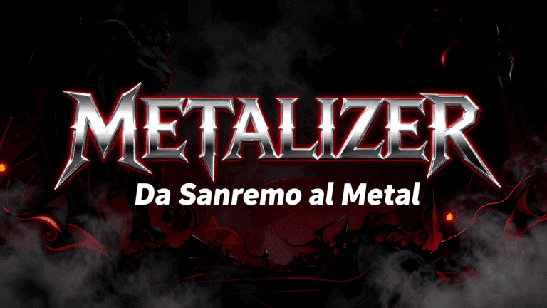 Logo e copertina del canale YouTube METALIZER, da Sanremo al Metal, con testo in stile Metal e colori dark