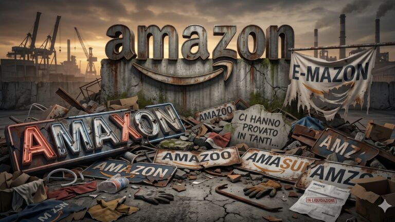 Macerie di finti cloni Amazon e prezzi predatori con un logo enorme e distrutto nel RickyVerso