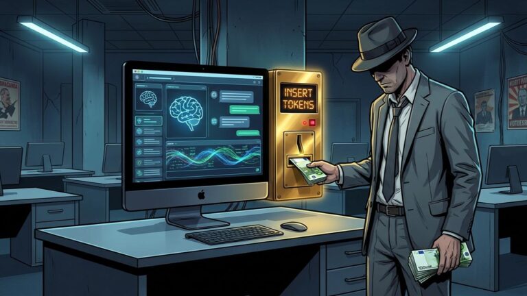 un uomo inserisce soldi dentro un PC con AI