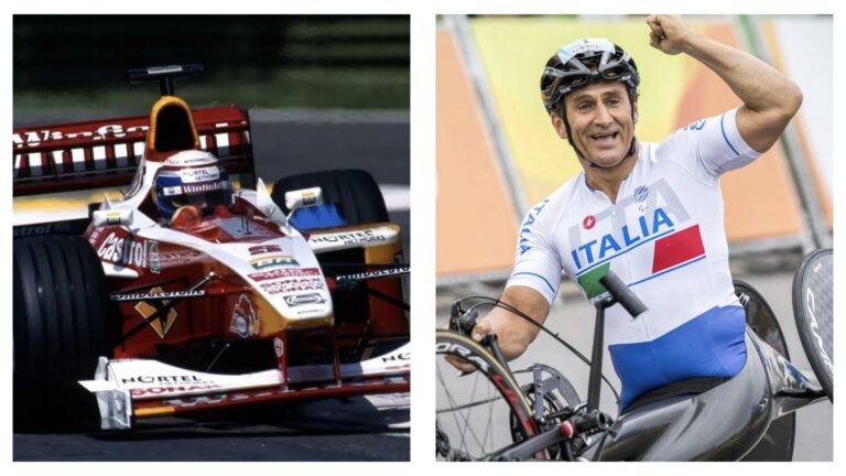Alex Zanardi pilota di Formula 1 con la Williams e paraciclista con la maglia azzurra dell'Italia alle Paralimpiadi